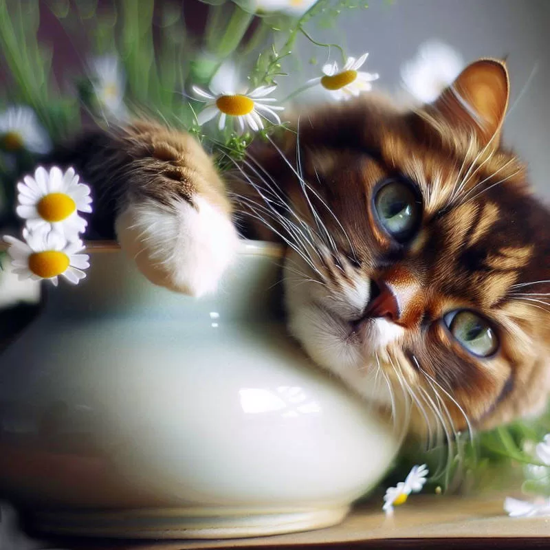 Katze mit Kamillen-Cha