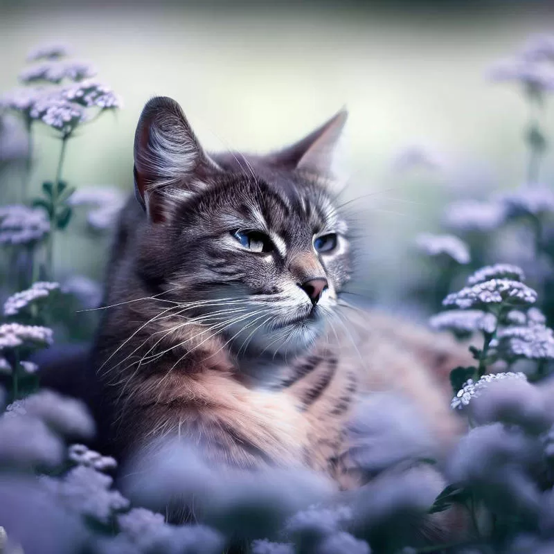 Katze mit Baldrian und Tee