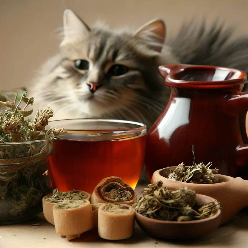 Katze mit Kräutern