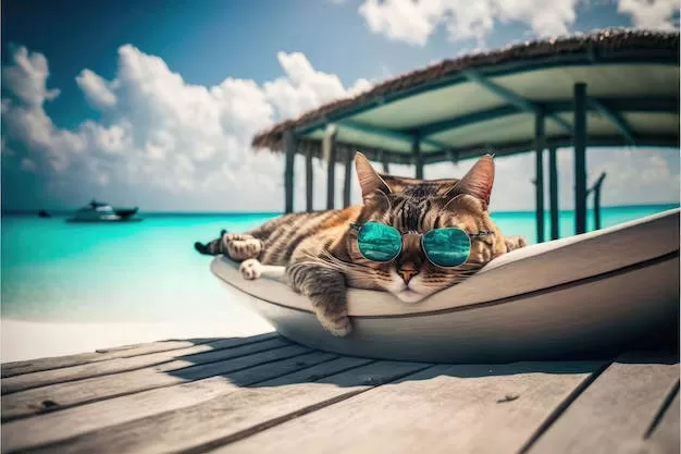 Katze mit Strandbrille Katzen und Strände